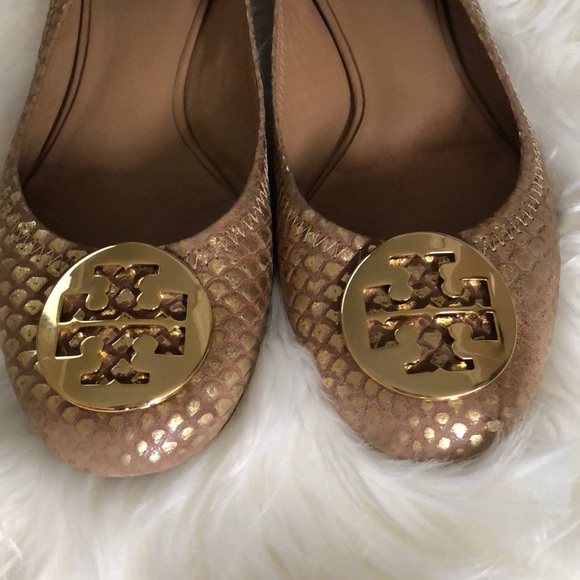 Tory Burch Shoes - Tory Burch snakeskin embellished Reva flats